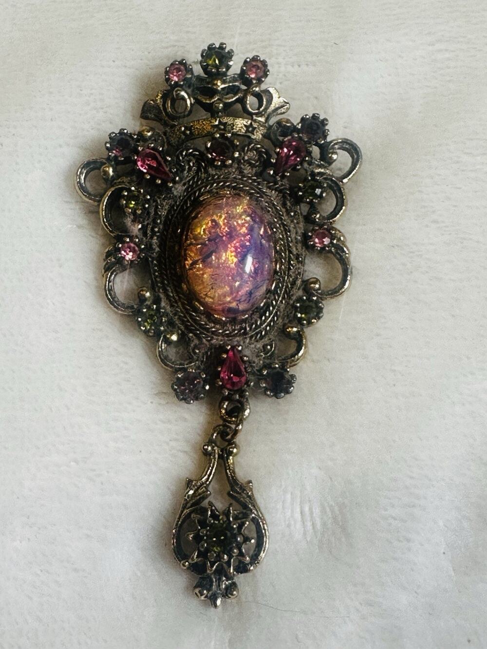 1975 Sarah Coventry Pin Brooch Pendant Gorgeous Colors 3" Long Pink Green Retro